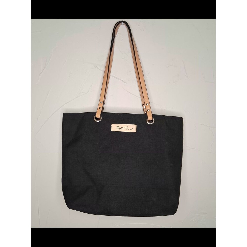PortoVino Black Wine Tote Bag Hidden Beverage Pocket Insulated Purse Travel Tote